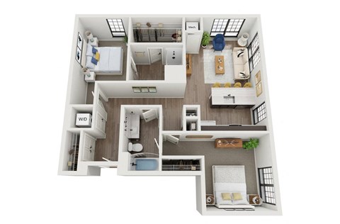 Floor plan for 2 beds, 2 baths, 1067 sqft